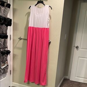 BOGO Pink and White Sleeveless Maxi Dress